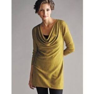 𝅺eileen Fisher Cowl Neck Baby Alpaca Tunic Sweater Golden Tan Womens PP